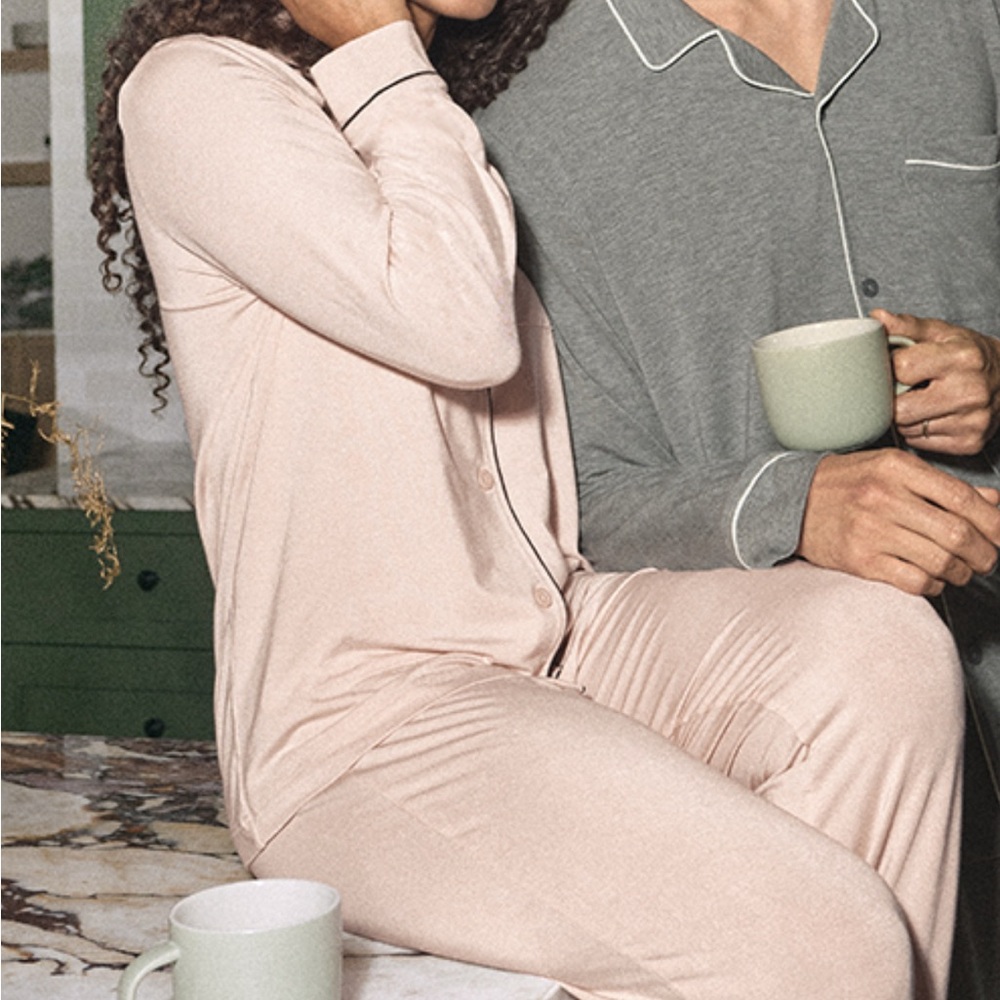 PJ Place Pale Blush Pink With Black Trim Modal Soft Pajamas XXL NWT - Picture 2 of 12
